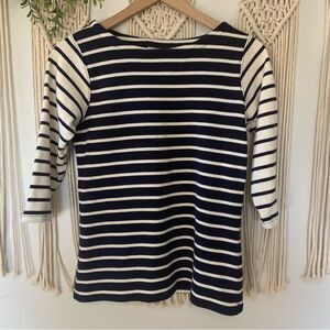 L.L. BEAN Women’s Striped 3/4 Sleeve 100% Cotton Boat Neck Top Navy White Small